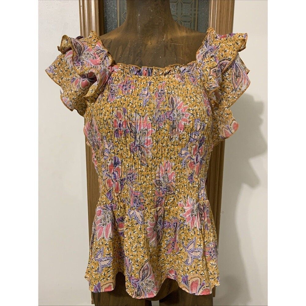 Nanette Lepore Floral Ruffle Sleeve Blouse Women’s Medium